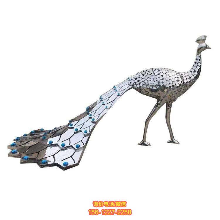 園林不銹鋼鏤空鏡面孔雀動物雕塑