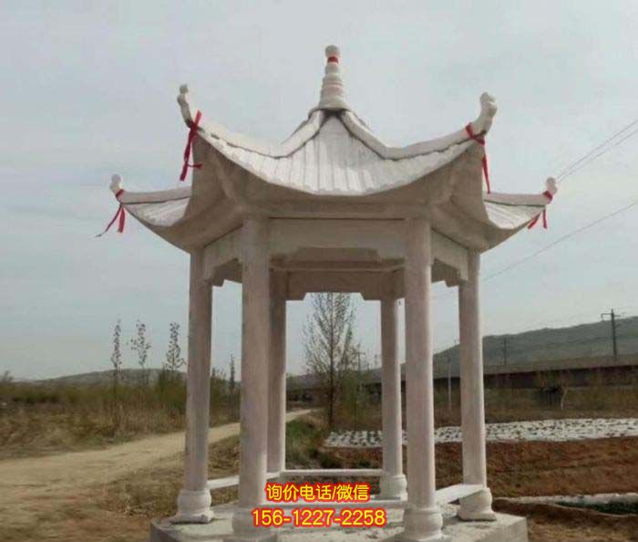 涼亭雕塑-農場戶外擺放大理石六角座椅休息涼亭 涼亭雕塑-農場戶外擺放大理石六角座椅休息涼亭