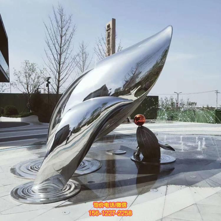 不銹鋼鏡面抽象動(dòng)物鯨魚(yú)雕塑