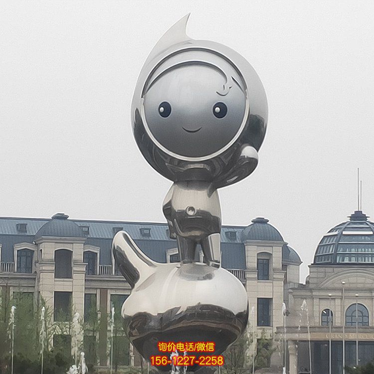 不銹鋼鏡面公仔吉祥物 小區噴泉裝飾擺件