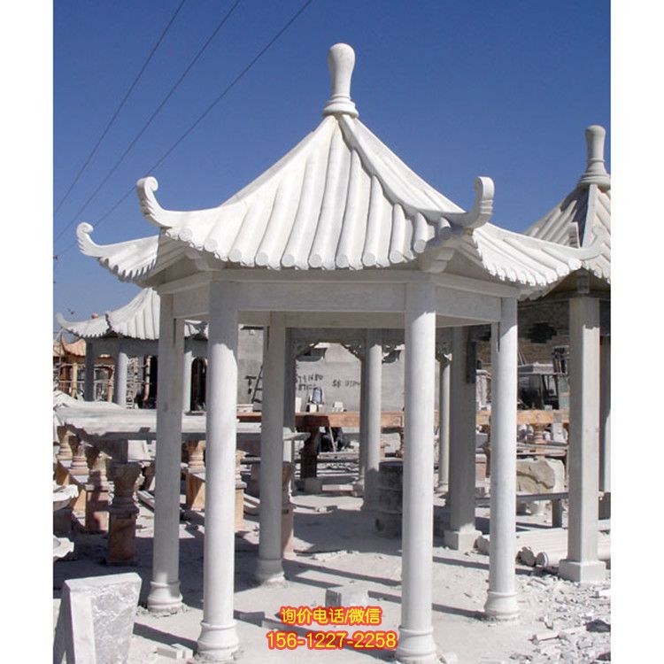 寺廟門(mén)口擺放仿古大理石六角休閑涼亭 寺廟門(mén)口擺放仿古大理石六角休閑涼亭