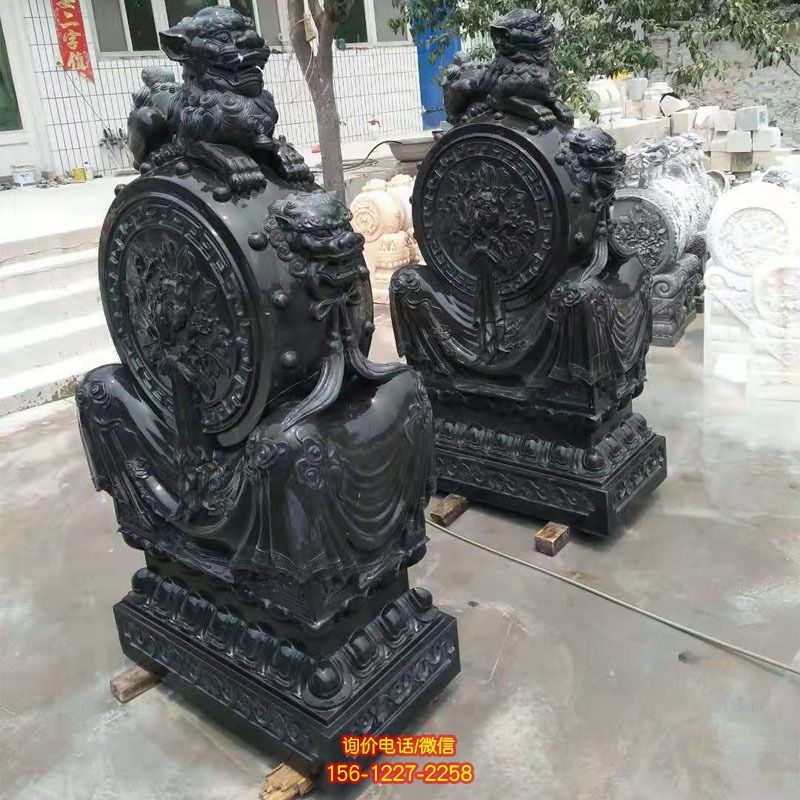 花崗巖庭院門墩抱鼓石 一對別墅庭院門口擺件 花崗巖庭院門墩抱鼓石 一對別墅庭院門口擺件