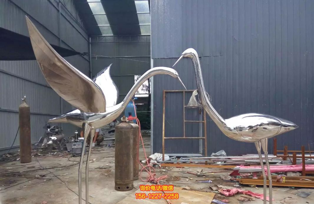 不銹鋼鏡面公園景區仙鶴雕塑 不銹鋼鏡面公園景區仙鶴雕塑