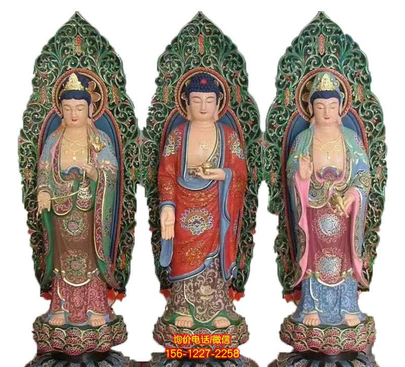 寺廟彩繪鑄銅西方三圣雕塑 寺廟彩繪鑄銅西方三圣雕塑