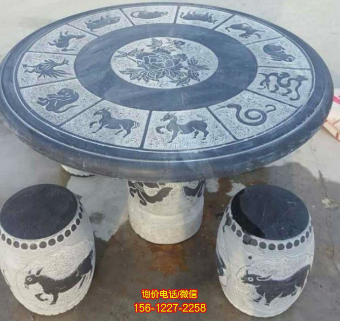 浮雕十二生肖創意青石石雕公園石桌石凳雕塑