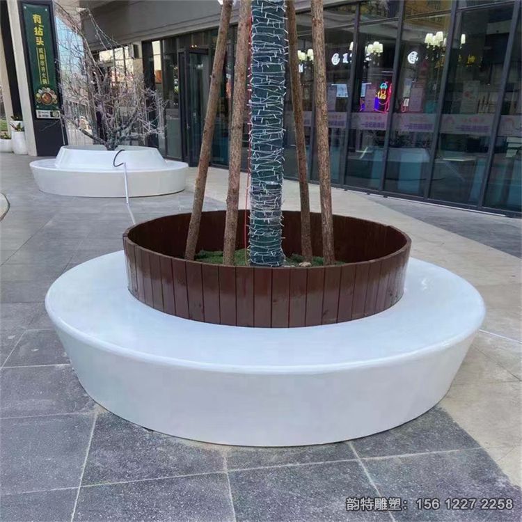定做玻璃鋼坐凳式樹池，仿腐木異形樹池坐凳