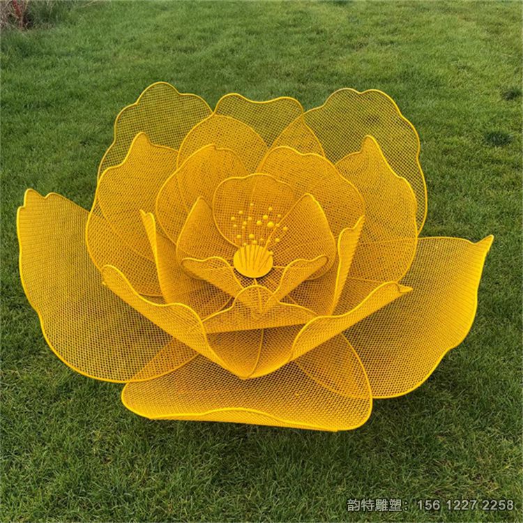 不銹鋼發(fā)光花朵雕塑，不銹鋼絲編織花朵雕塑