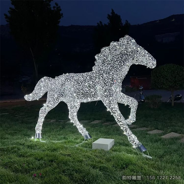 發(fā)光不銹鋼馬雕塑 鏤空動物馬雕塑